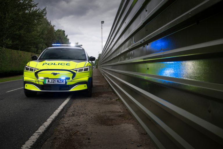 Ford Mustang Mach E police car at Safeguard SVP, Earls Colne, Es