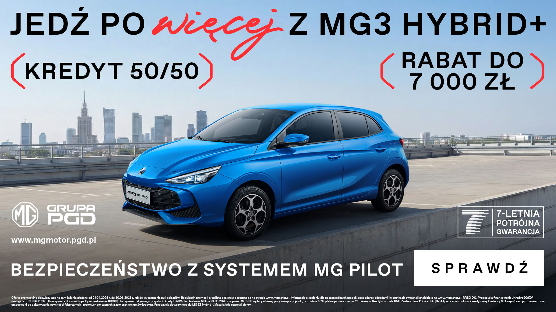 Miejski spryciarz MG3 Hybrid+ zapewnia niskie zużycie paliwa od 4,4 l/100 km i zaawansowane bezpieczeństwo z systemem MG Pilot.