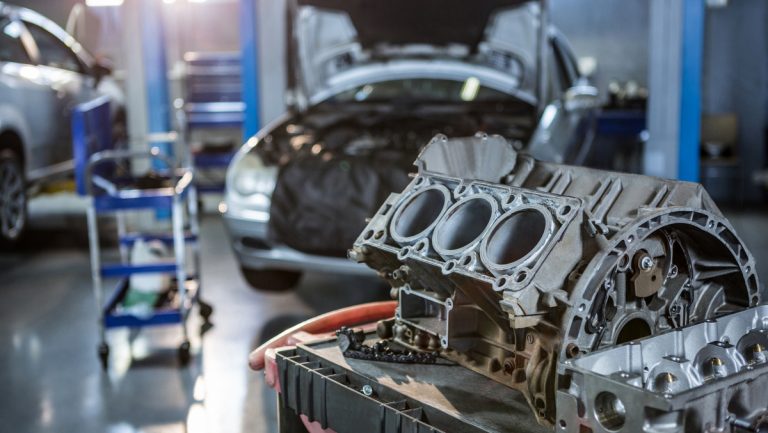 Car parts in repair garage